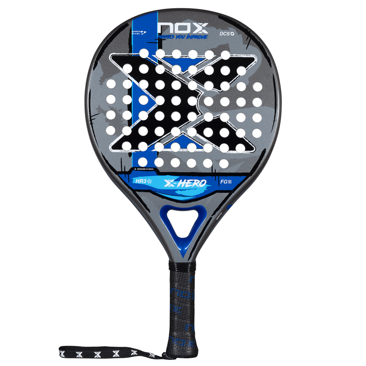 NOX X-Hero Blue — niebiesko-czarna rakieta do padla, widok z przodu