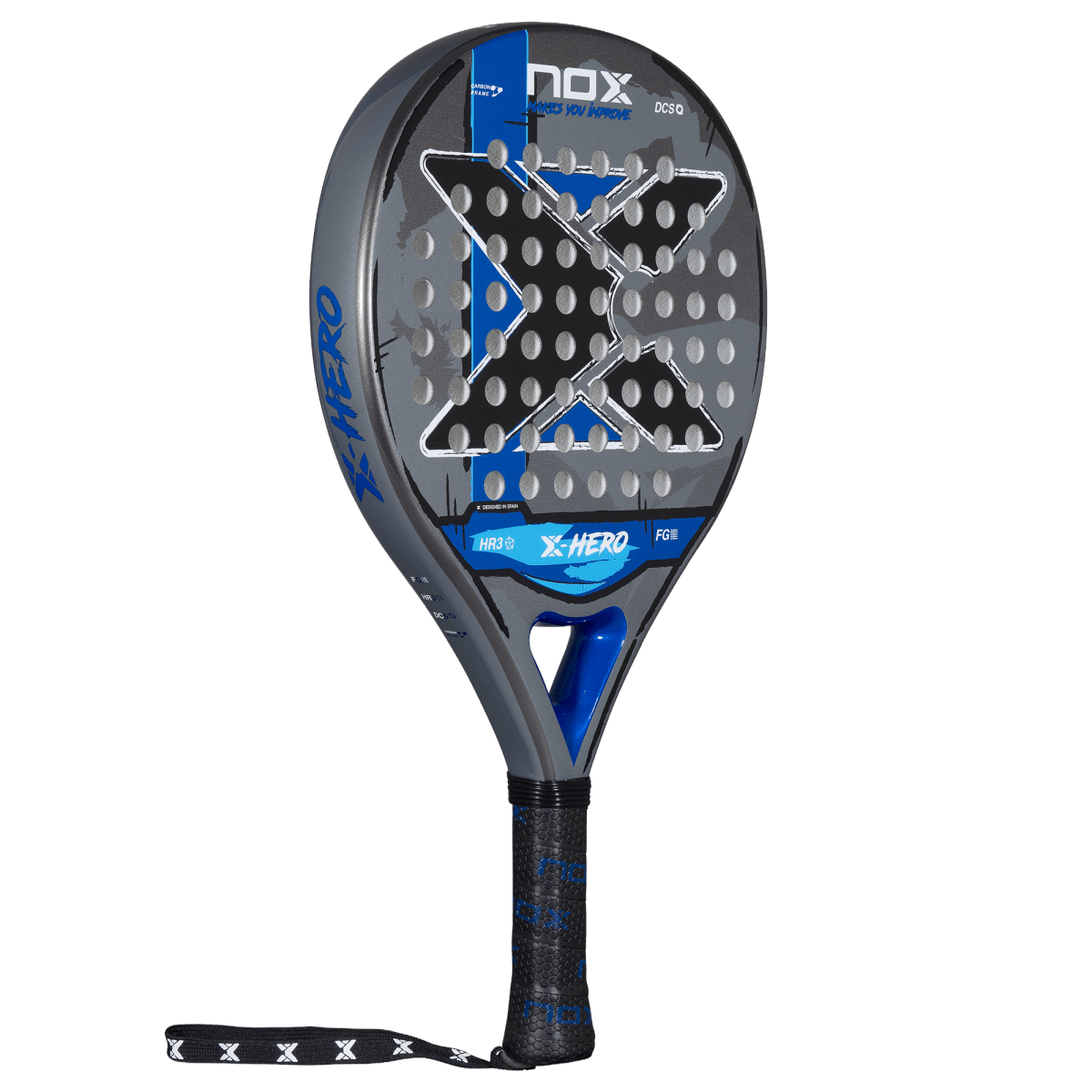 NOX X-Hero Blue — rakieta widziana pod kątem, z widocznym profilem ramy